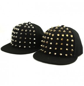 Black with Silver gold rivet fashion convas casual punk rock boys kids children performance hip hop jazz singer dancing dance hats caps peaked caps